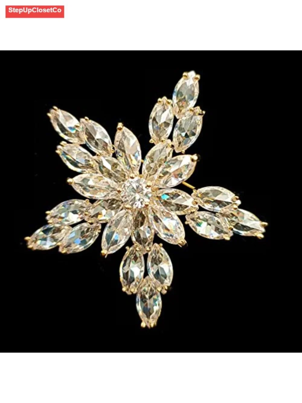 Gold-tone Star Brooch with Cubic Zirconia, Five-Point Star Pin
